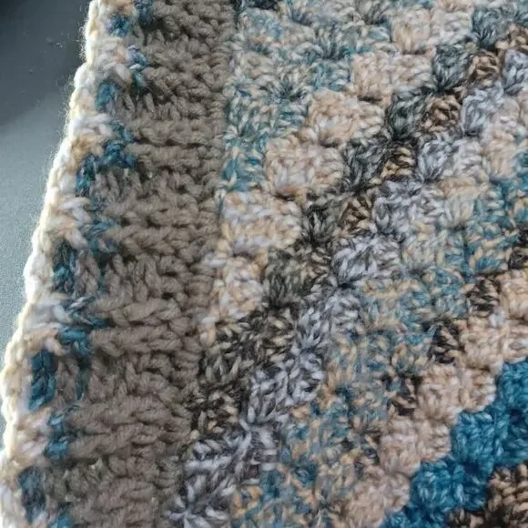 Blue and Tan Hand Crocheted Cacoon